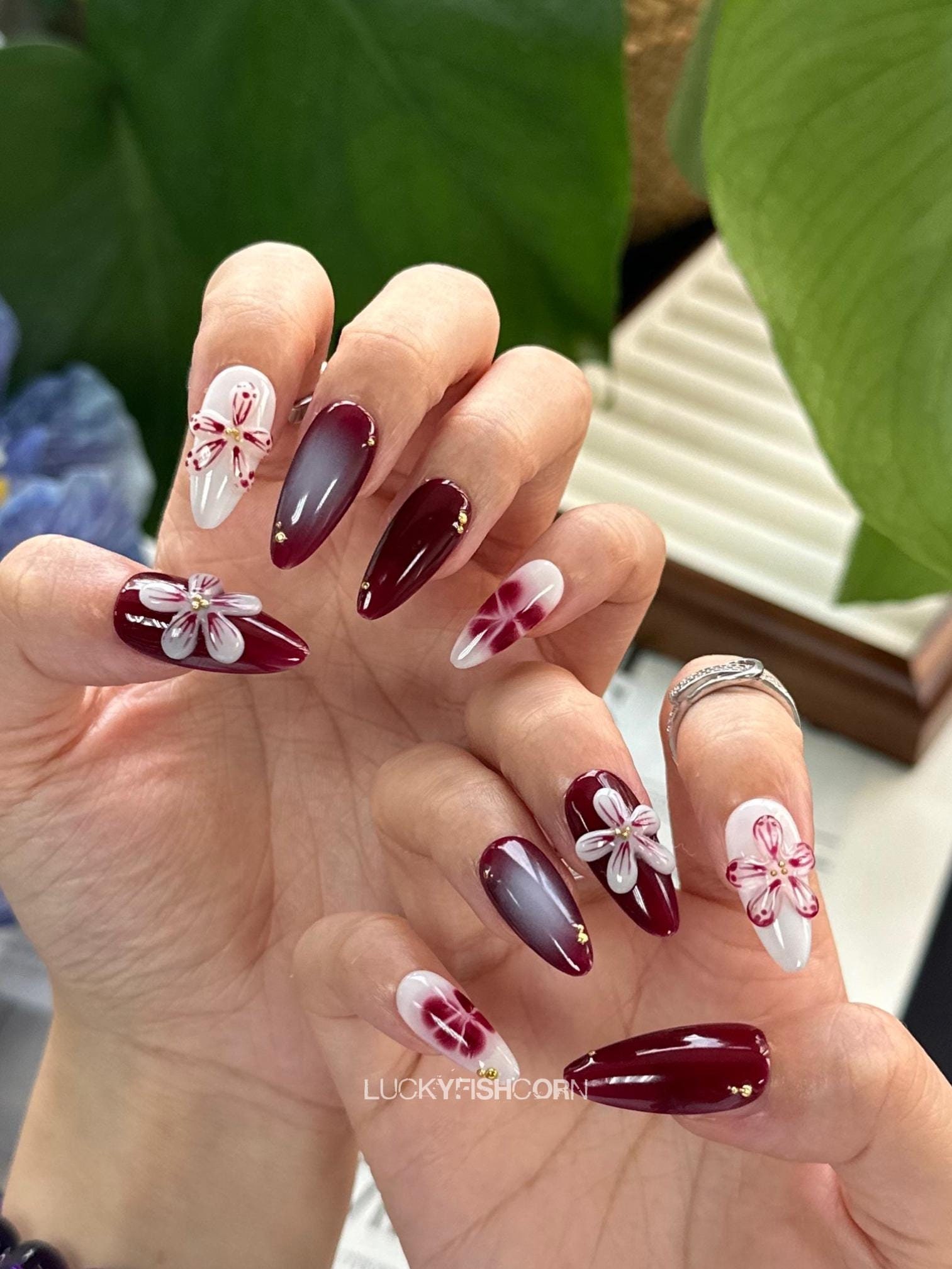 Mulberry Fall Press on Nails Short Almond Nails/3d Floral Nails/flower  Nails/fall Nails/claret Nails/autumn Elegant Nails/birthday Nails - Etsy  Israel, image size:1513x2017