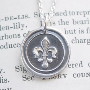 fleur de lis wax seal necklace - sterling silver fleur de lis pendant - antique wax seal jewelry
