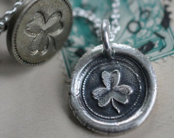 shamrock pendant - shamrock wax seal necklace - hope, faith and love - sterling silver wax seal jewelry
