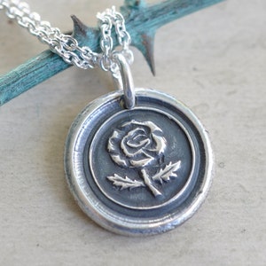 rose wax seal necklace - rose pendant - sterling silver wax seal jewelry