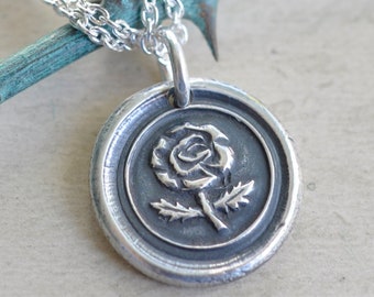 rose wax seal necklace - rose pendant - sterling silver wax seal jewelry