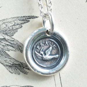 dove wax seal necklace pendant - peace - sterling silver victorian wax seal jewelry