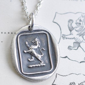 lion rampant wax seal necklace - be courageous - sterling silver antique wax seal jewelry