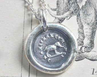 elephant necklace - elephant wax seal necklace pendant ... believe in yourself - inspirational gift - sterling silver wax seal jewelry