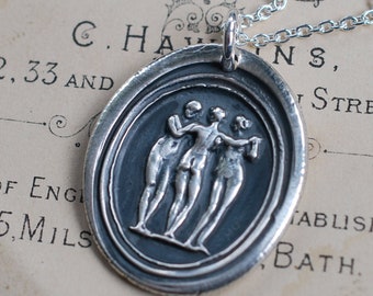 three graces wax seal necklace pendant, sterling silver classical wax seal jewelry