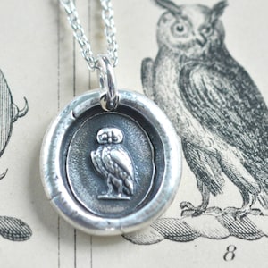 owl wax seal necklace - be wise - sterling silver antique wax seal jewelry