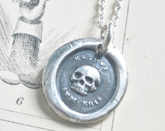 skull wax seal necklace - memento mori wax seal jewelry - remembrance jewelry