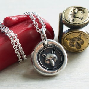 fox wax seal necklace - sterling silver Victorian hunting wax seal jewelry