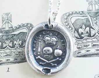 skull and bones wax seal necklace - memento mori wax seal jewelry