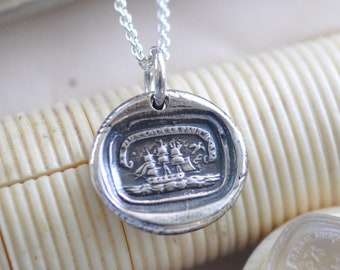 ship wax seal necklace - fond farewell gift - the further apart the tighter the bond - sterling silver wax seal jewelry