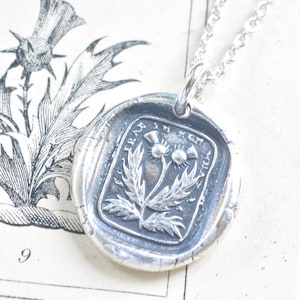 Scottish thistle wax seal necklace pendant - outlander jewelry - sterling silver wax seal jewelry