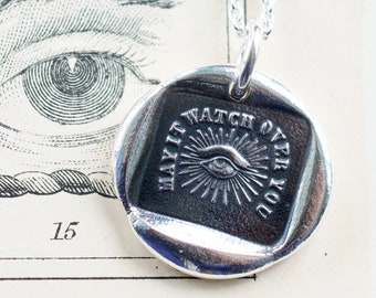 eye wax seal necklace - may it watch over you - all seeing eye - masonic eye - sterling silver wax seal jewelry