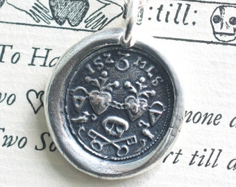 skull wax seal necklace - til death us do part - anniversary gift, commitment gift - sterling silver wax seal jewelry