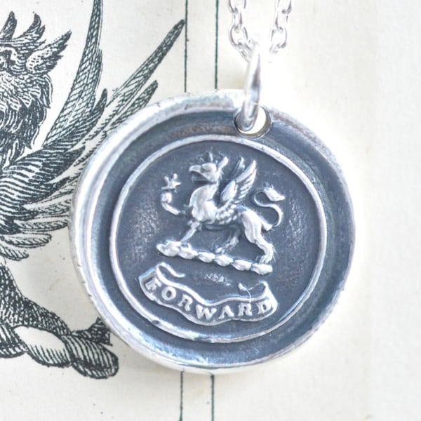 griffin wax seal necklace - forward - griffin gryphon pendant - sterling silver wax seal jewelry