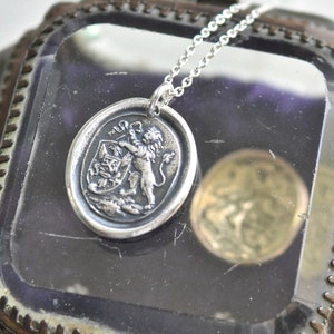 lion wax seal necklace pendant - sterling silver armorial wax seal jewelry