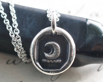 crescent moon wax seal necklace - sterling silver lunar wax seal jewelry