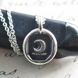 crescent moon wax seal necklace - sterling silver lunar wax seal jewelry