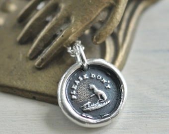 cat playing with a mouse wax seal necklace - please don't - sterling silver wax seal jewelry