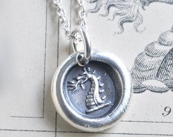 dragon wax seal necklace pendant - firedragon - sterling silver wax seal jewelry