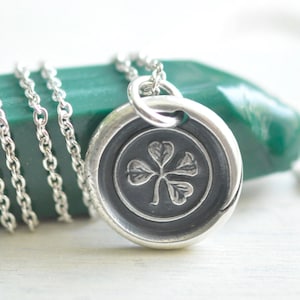 four leaf clover wax seal necklace - hope, faith, love and luck - sterling silver wax seal jewelry