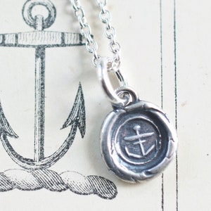anchor wax seal necklace - tiny anchor pendant - sterling silver nautical wax seal jewelry