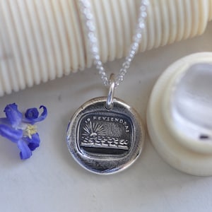 sunset wax seal necklace - radiant sunset over the ocean wax seal pendant - I will return - timeless French sterling silver wax seal jewelry