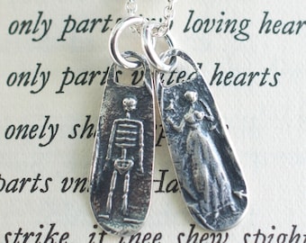 skeleton and widow necklace pendants, sterling silver memento mori wax seal jewelry