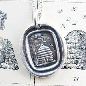 beehive wax seal necklace pendant - sterling silver wax seal jewelry - gift for the beekeeper