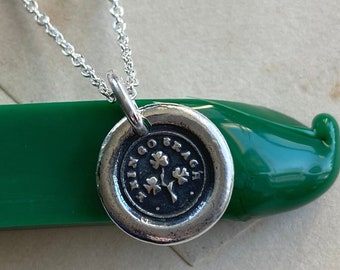 shamrock wax seal necklace - erin go bragh - sterling silver Victorian wax seal jewelry