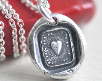 heart wax seal necklace - love - sterling silver antique French wax seal jewelry