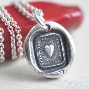heart wax seal necklace - love - sterling silver antique French wax seal jewelry