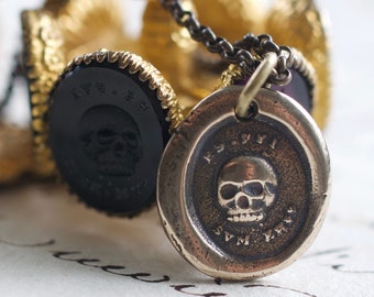 skull necklace - skull wax seal necklace - es fvi svm eris - memento mori - wax seal jewelry - remembrance jewelry