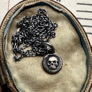 skull wax seal necklace - tiny bronze skull pendant - memento mori wax seal jewelry