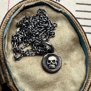 skull wax seal necklace tiny bronze skull pendant memento mori wax seal jewelry image 1