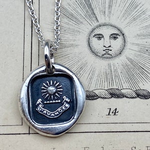 sun pendant - radiant sun wax seal necklace - I advance - sterling silver antique French wax seal jewelry