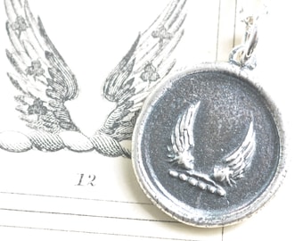 wings wax seal necklace - soar, swiftness, protection - inspirational gift - sterling silver wax seal jewelry