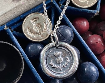 Scottish thistle wax seal necklace pendant - outlander jewelry - wax seal jewelry