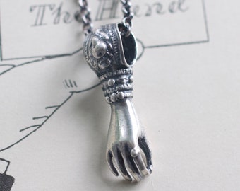 Victorian hand necklace pendant charm - sterling silver figural right hand