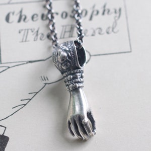 Victorian hand necklace pendant charm - sterling silver figural right hand