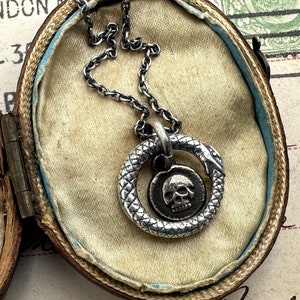 ouroboros and skull necklace - memento mori - mixed wax seal jewelry