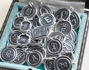 letter initial wax seal necklace charm - personalized initial letter pendant - sterling silver wax seal jewelry
