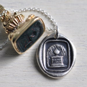 urn under a weeping willow tree - remember me - mourning jewelry - memorial jewelry - sterling silver wax seal jewelry