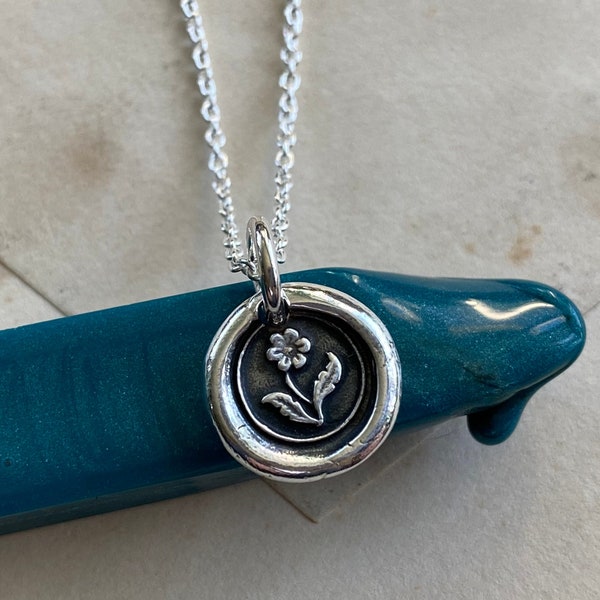 flower necklace - flower wax seal necklace pendant - hope - sterling silver wax seal jewelry