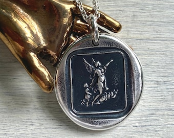 guardian angel and child wax seal necklace pendant - guardian angel talisman - meaningful wax seal jewelry