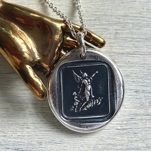 guardian angel and child wax seal necklace pendant - guardian angel talisman - meaningful wax seal jewelry