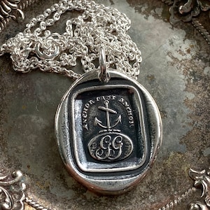 anchor wax seal necklace anchor fast anchor initials GG Gray surname Gray family sterling silver antique Scottish wax seal jewelry image 1