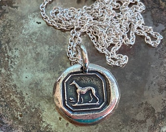 greyhound dog wax seal necklace - greyhound dog pendant - dog jewelry - sterling silver wax seal jewelry