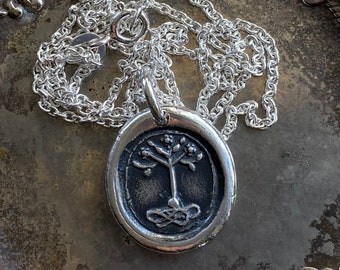 tree of life wax seal necklace - tree pendant - sterling silver medieval wax seal jewelry