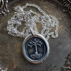 tree of life wax seal necklace - tree pendant - sterling silver medieval wax seal jewelry