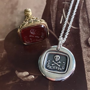 skull and crossbones wax seal necklace - Death or Glory - historic meaningful wax seal jewelry